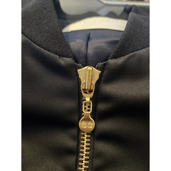 Stine Goya Embroidered Bomber Jacket Womens L Satin Full Zip Brown Black - Picture 10 of 12